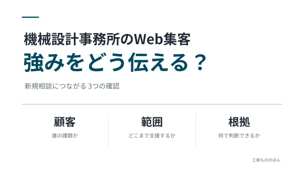 機械設計事務所のWeb集客で強みを伝えるための顧客・範囲・根拠の3項目