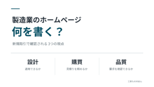 製造業のホームページに必要な情報を、設計・購買・品質の3視点で整理した図